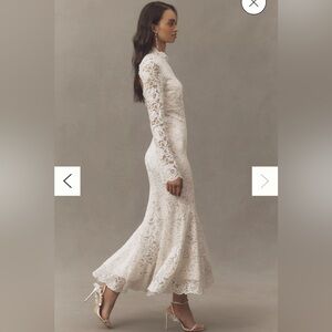 Anthropologie White Long Sleeved Lace Maxi Dress NWT